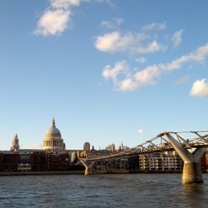 St Paul's in the setting sun, and the Millennium Bridge